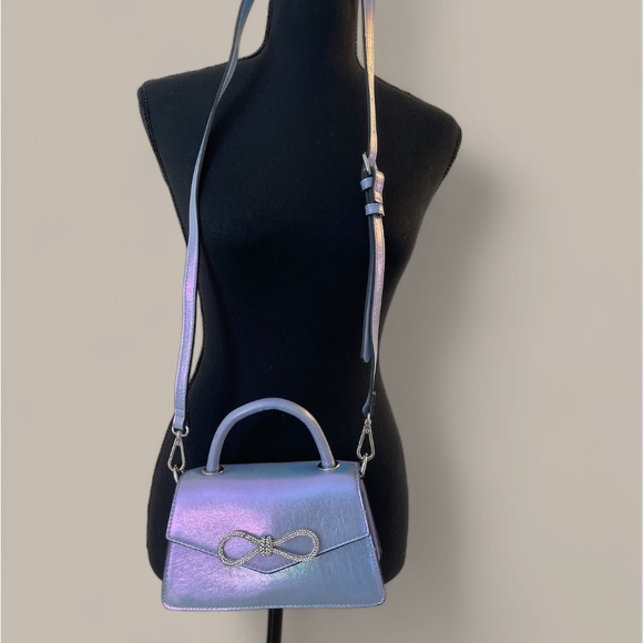 ALDO Holographic Flap-Over Shoulder Bag rhinestone silver bow retro small bag - Picture 3 of 6